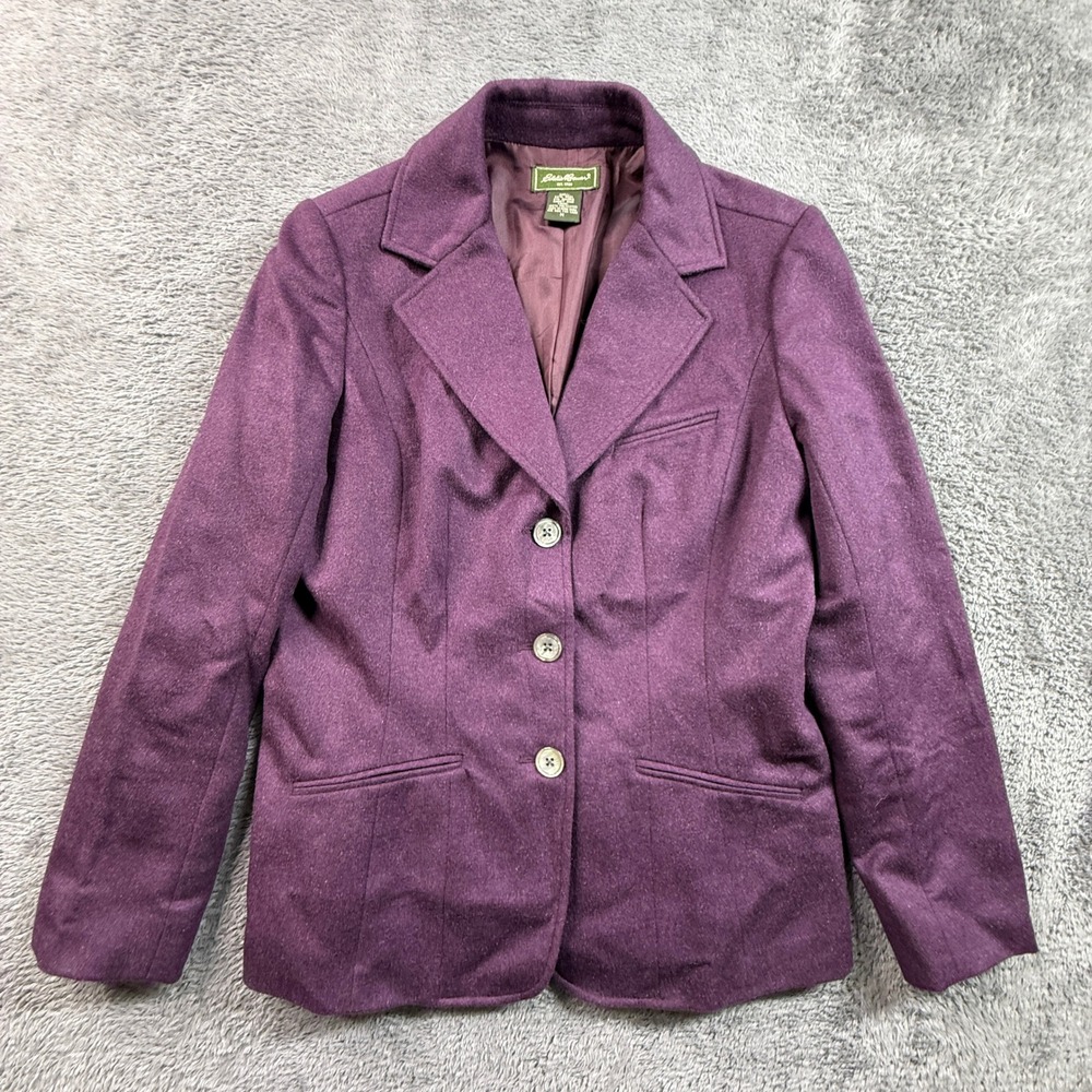 Eddie Bauer Blazer Womens M Purple Excellent Wool Angora Rabbit Hair 3 Button